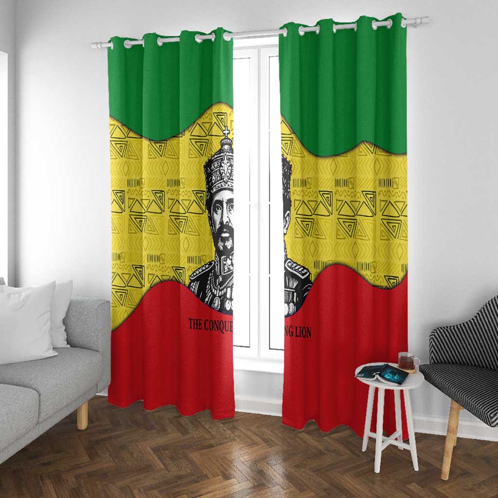 Haile Selassie I Window Curtain Ethiopia Lion of Judah and Conquering Lion Pattern Tribute - African Pride