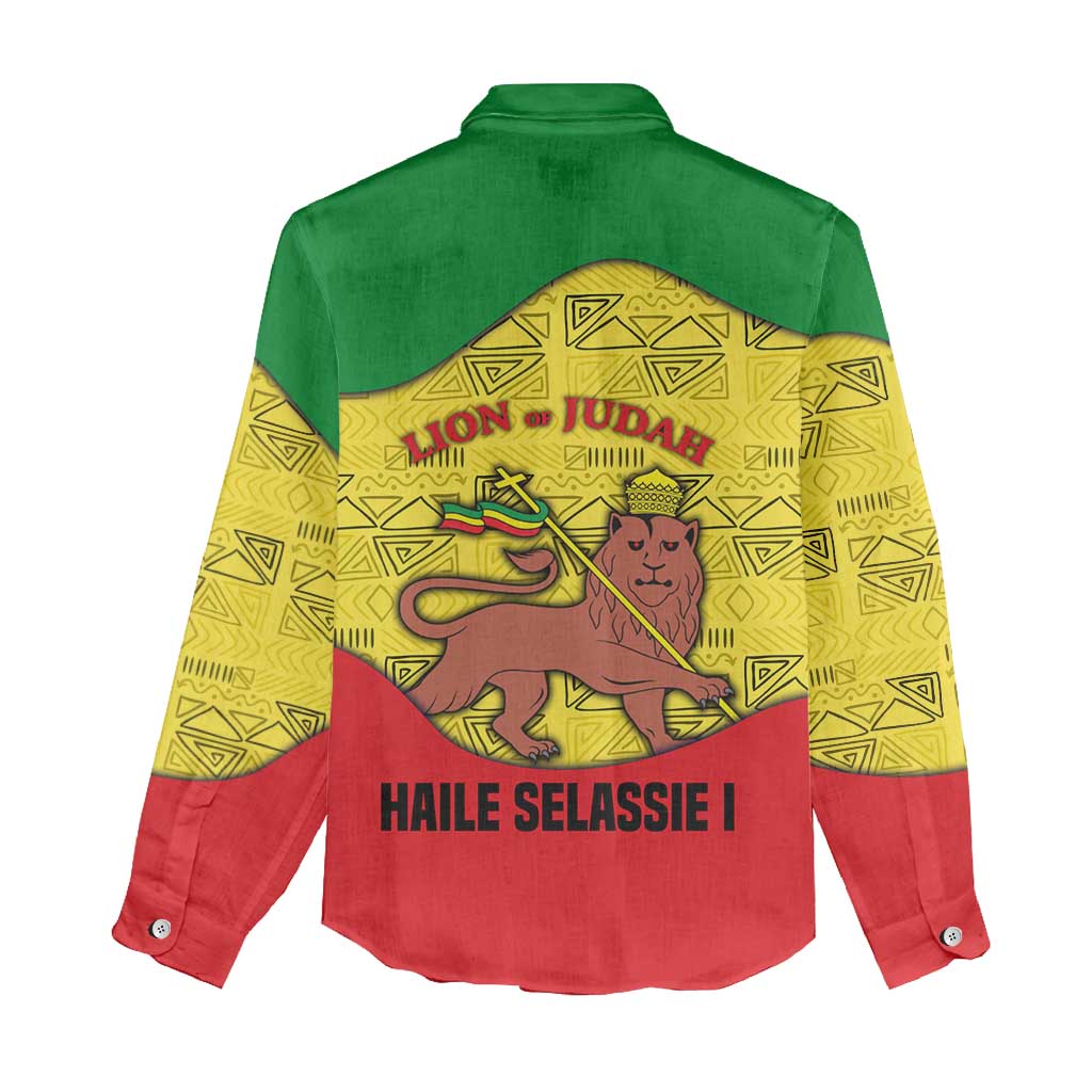 Haile Selassie I Women Casual Shirt Ethiopia Lion of Judah and Conquering Lion Pattern Tribute - African Pride