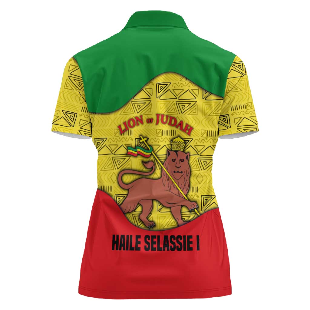 Haile Selassie I Women Polo Shirt Ethiopia Lion of Judah and Conquering Lion Pattern Tribute - African Pride