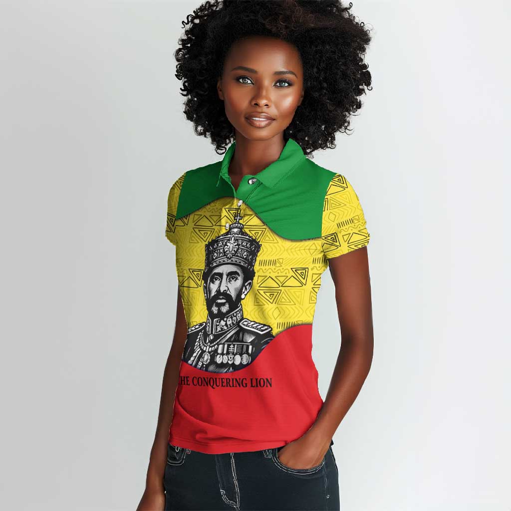 Haile Selassie I Women Polo Shirt Ethiopia Lion of Judah and Conquering Lion Pattern Tribute - African Pride