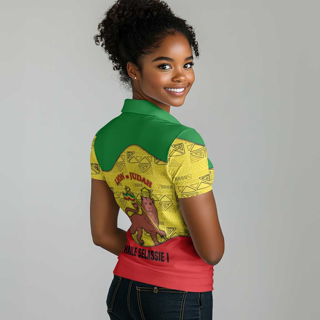Haile Selassie I Women Polo Shirt Ethiopia Lion of Judah and Conquering Lion Pattern Tribute - African Pride