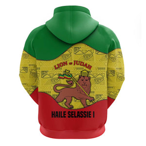 Haile Selassie I Zip Hoodie Ethiopia Lion of Judah and Conquering Lion Pattern Tribute - African Pride