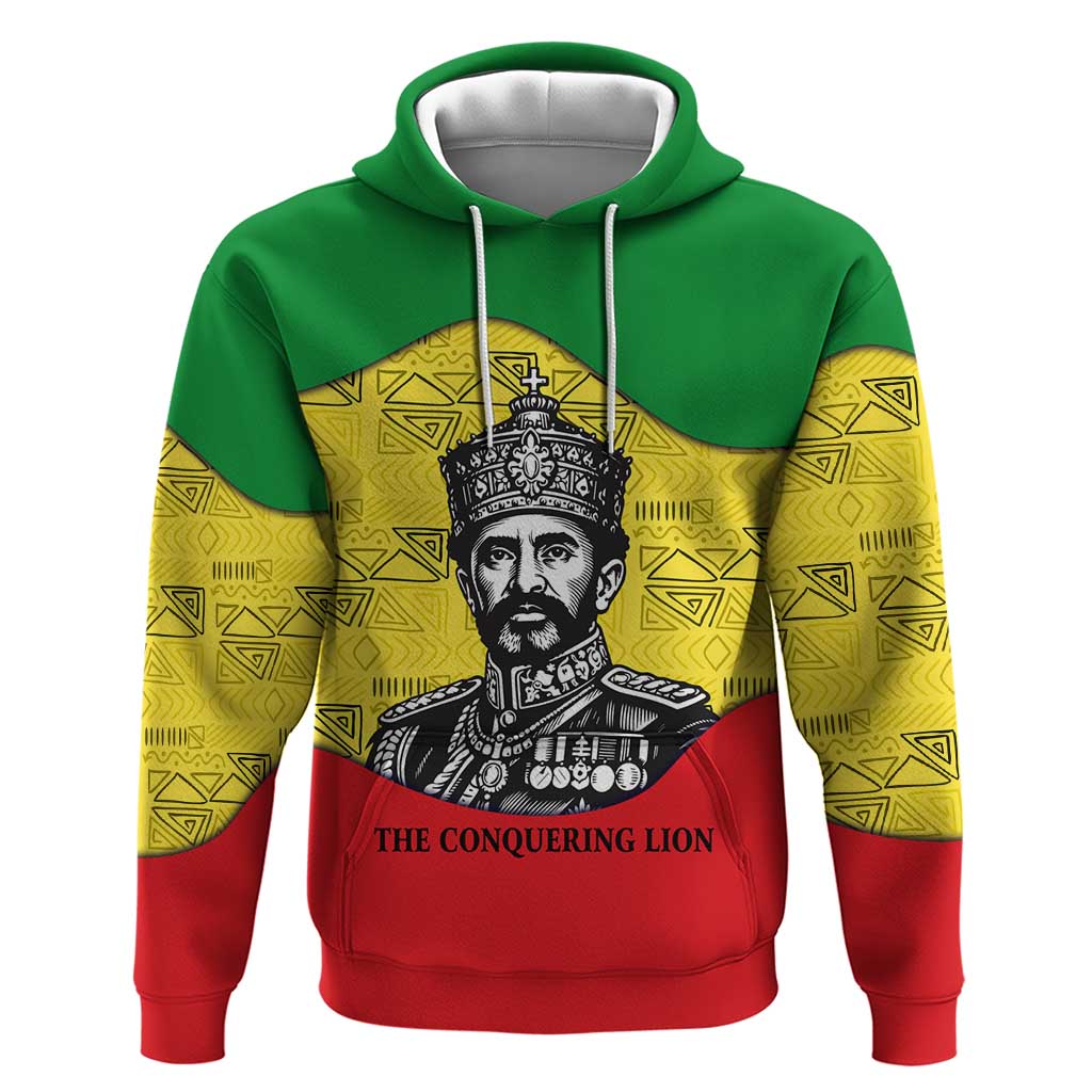 Haile Selassie I Zip Hoodie Ethiopia Lion of Judah and Conquering Lion Pattern Tribute - African Pride