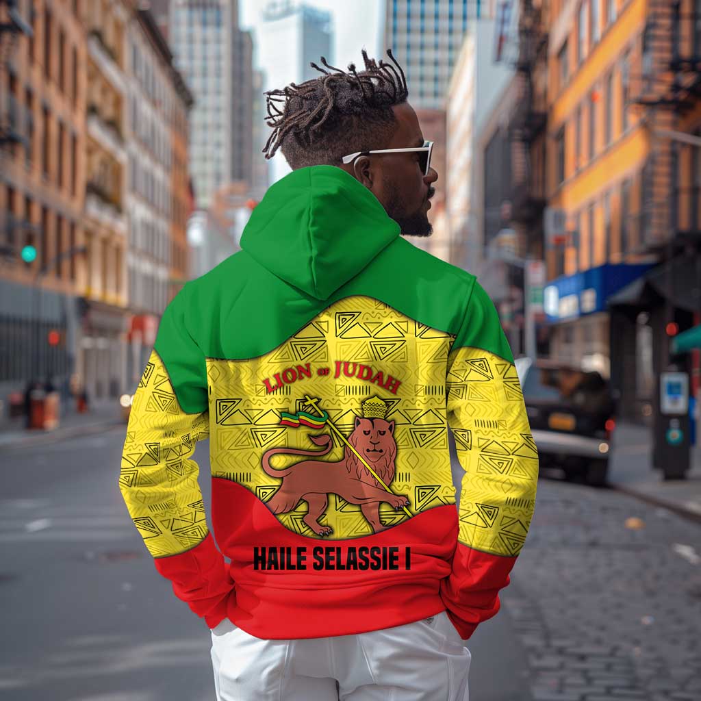 Haile Selassie I Zip Hoodie Ethiopia Lion of Judah and Conquering Lion Pattern Tribute - African Pride