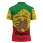 Haile Selassie I Zipper Polo Shirt Ethiopia Lion of Judah and Conquering Lion Pattern Tribute - African Pride