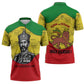 Haile Selassie I Zipper Polo Shirt Ethiopia Lion of Judah and Conquering Lion Pattern Tribute - African Pride