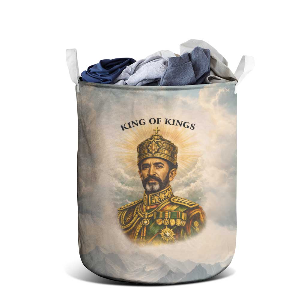 Haile Selassie I Ethiopia Laundry Basket with King of Kings and Conquering Lion Cloud Rays and Regal Portrait - African Pride