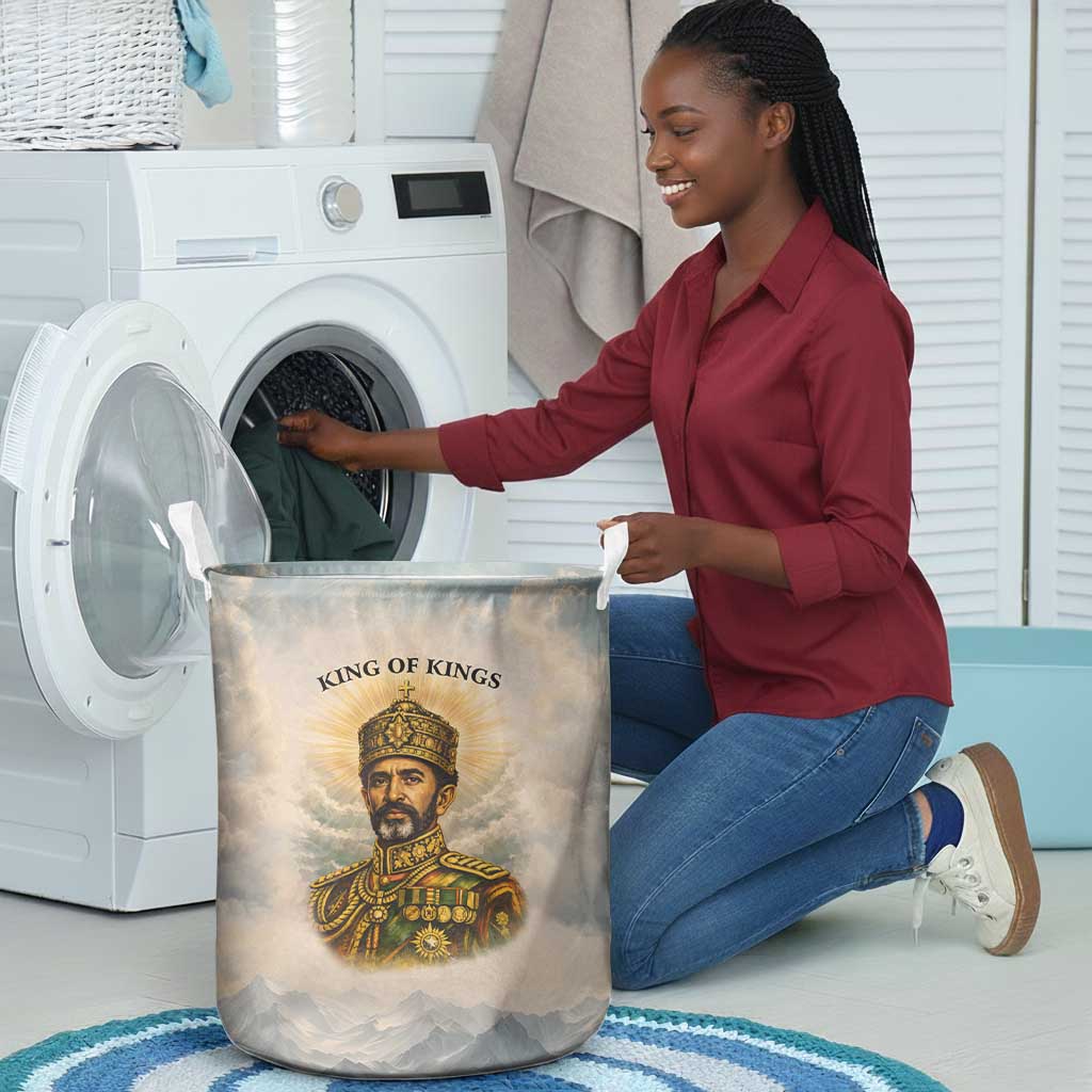 Haile Selassie I Ethiopia Laundry Basket with King of Kings and Conquering Lion Cloud Rays and Regal Portrait - African Pride