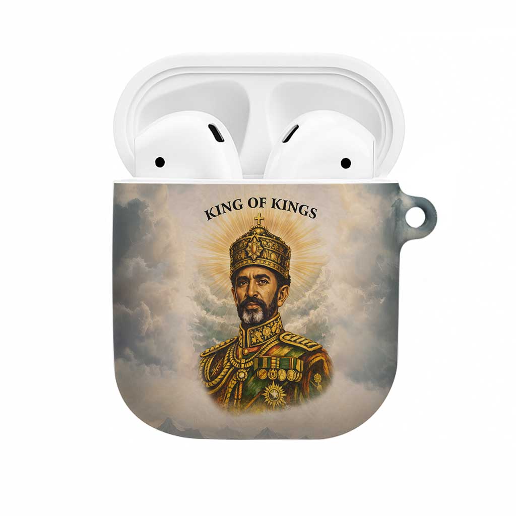Haile Selassie I Ethiopia AirPods Case with King of Kings and Conquering Lion Cloud Rays and Regal Portrait - African Pride