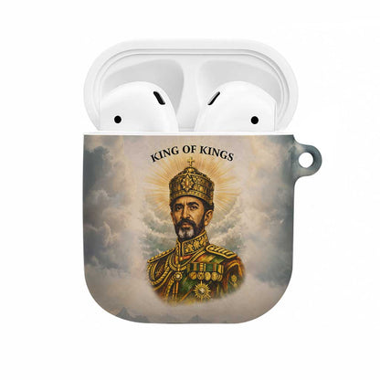 Haile Selassie I Ethiopia AirPods Case with King of Kings and Conquering Lion Cloud Rays and Regal Portrait - African Pride