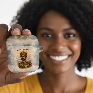 Haile Selassie I Ethiopia AirPods Case with King of Kings and Conquering Lion Cloud Rays and Regal Portrait - African Pride