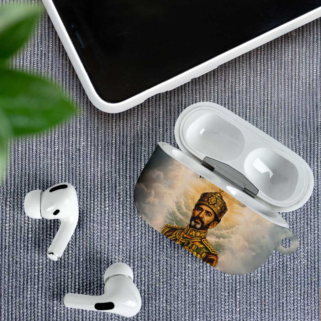 Haile Selassie I Ethiopia AirPods Case with King of Kings and Conquering Lion Cloud Rays and Regal Portrait - African Pride