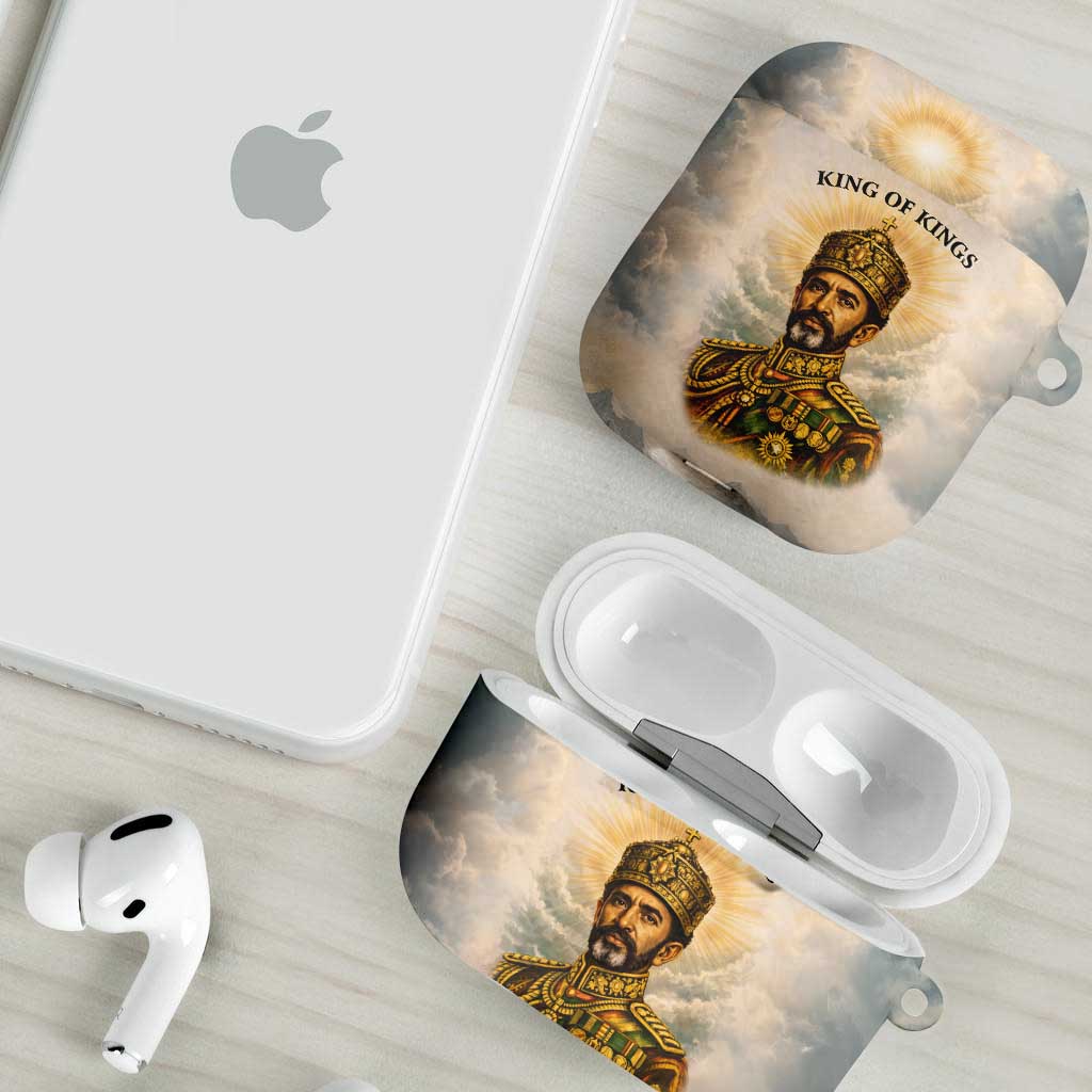 Haile Selassie I Ethiopia AirPods Case with King of Kings and Conquering Lion Cloud Rays and Regal Portrait - African Pride