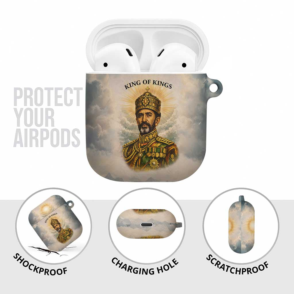 Haile Selassie I Ethiopia AirPods Case with King of Kings and Conquering Lion Cloud Rays and Regal Portrait - African Pride