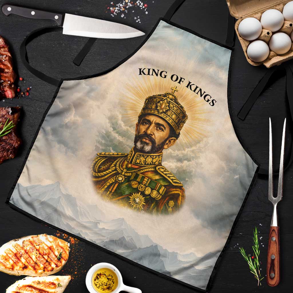Haile Selassie I Ethiopia Apron with King of Kings and Conquering Lion Cloud Rays and Regal Portrait - African Pride
