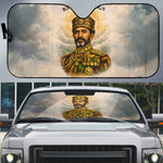 Haile Selassie I Ethiopia Auto Sun Shade with King of Kings and Conquering Lion Cloud Rays and Regal Portrait - African Pride