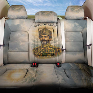 Haile Selassie I Ethiopia Back Car Seat Cover with King of Kings and Conquering Lion Cloud Rays and Regal Portrait - African Pride