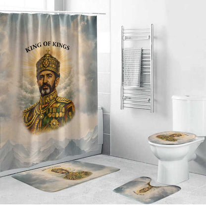 Haile Selassie I Ethiopia Bathroom Set with King of Kings and Conquering Lion Cloud Rays and Regal Portrait - African Pride