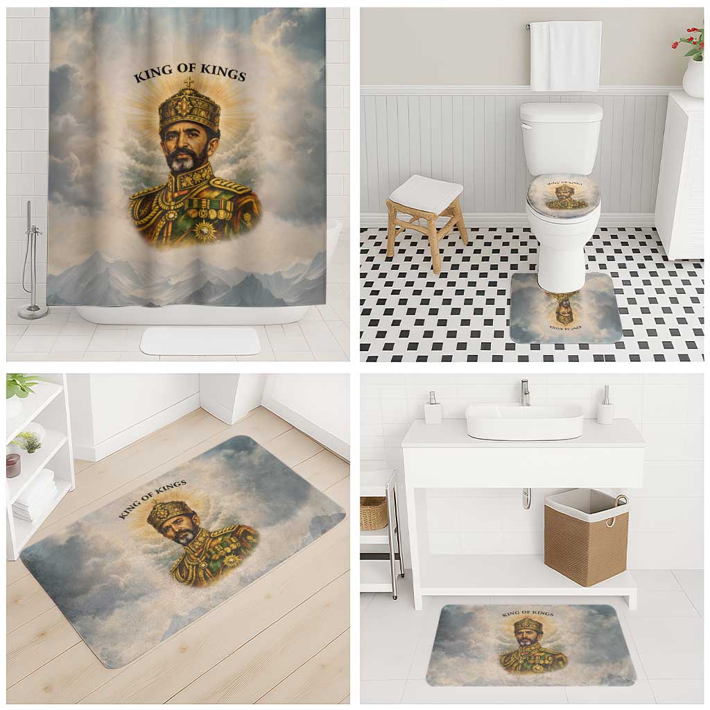 Haile Selassie I Ethiopia Bathroom Set with King of Kings and Conquering Lion Cloud Rays and Regal Portrait - African Pride