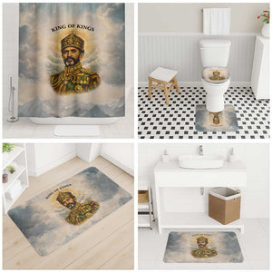 Haile Selassie I Ethiopia Bathroom Set with King of Kings and Conquering Lion Cloud Rays and Regal Portrait - African Pride