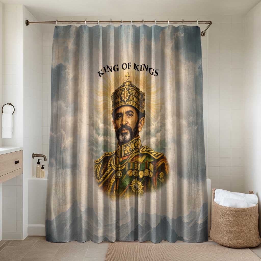 Haile Selassie I Ethiopia Bathroom Set with King of Kings and Conquering Lion Cloud Rays and Regal Portrait - African Pride