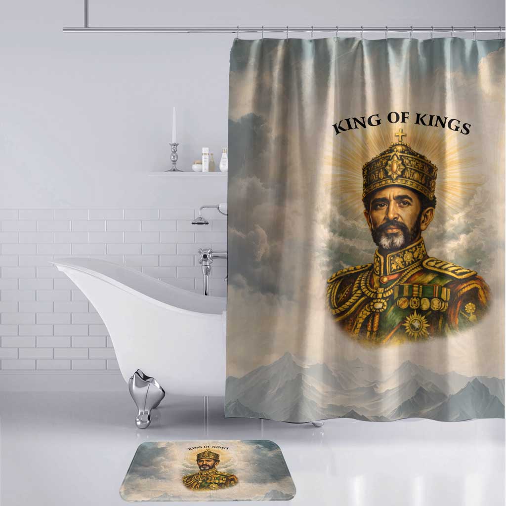 Haile Selassie I Ethiopia Bathroom Set with King of Kings and Conquering Lion Cloud Rays and Regal Portrait - African Pride