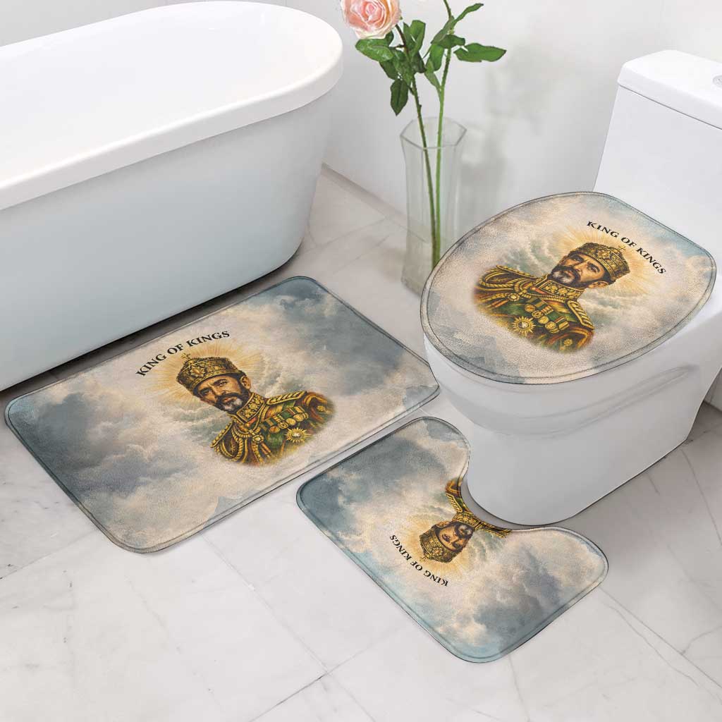 Haile Selassie I Ethiopia Bathroom Set with King of Kings and Conquering Lion Cloud Rays and Regal Portrait - African Pride