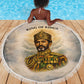 Haile Selassie I Ethiopia Beach Blanket with King of Kings and Conquering Lion Cloud Rays and Regal Portrait - African Pride