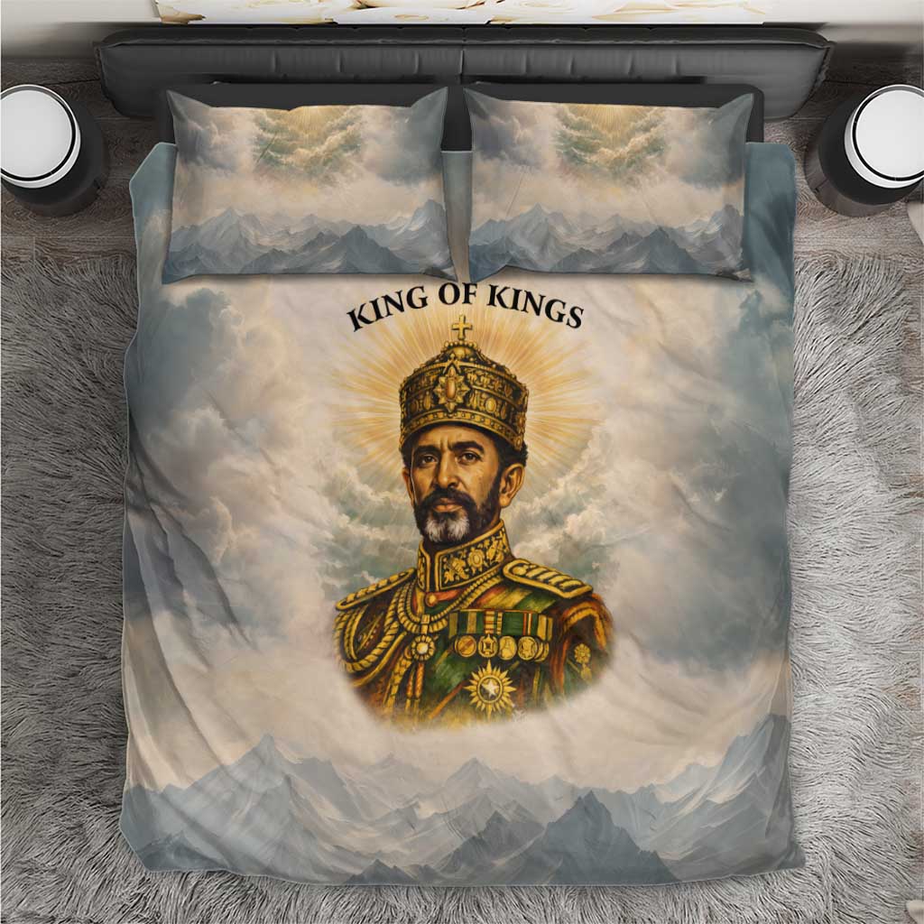 Haile Selassie I Ethiopia Bedding Set with King of Kings and Conquering Lion Cloud Rays and Regal Portrait - African Pride