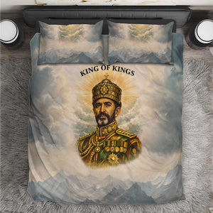 Haile Selassie I Ethiopia Bedding Set with King of Kings and Conquering Lion Cloud Rays and Regal Portrait - African Pride