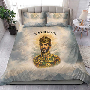 Haile Selassie I Ethiopia Bedding Set with King of Kings and Conquering Lion Cloud Rays and Regal Portrait - African Pride