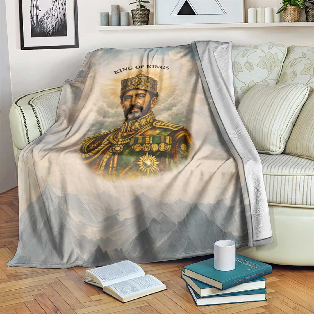 Haile Selassie I Ethiopia Blanket with King of Kings and Conquering Lion Cloud Rays and Regal Portrait - African Pride