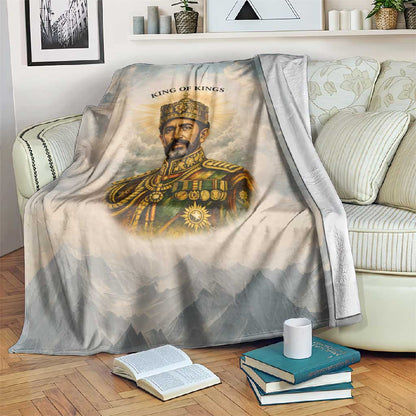 Haile Selassie I Ethiopia Blanket with King of Kings and Conquering Lion Cloud Rays and Regal Portrait - African Pride