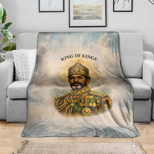 Haile Selassie I Ethiopia Blanket with King of Kings and Conquering Lion Cloud Rays and Regal Portrait - African Pride