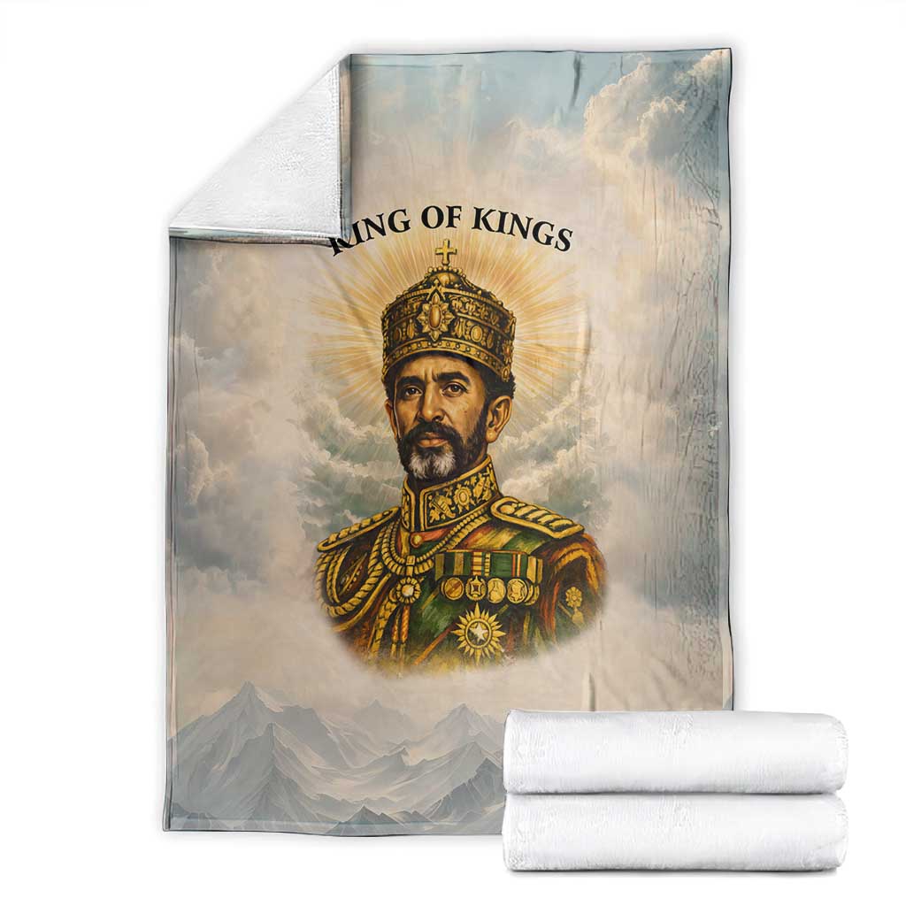 Haile Selassie I Ethiopia Blanket with King of Kings and Conquering Lion Cloud Rays and Regal Portrait - African Pride