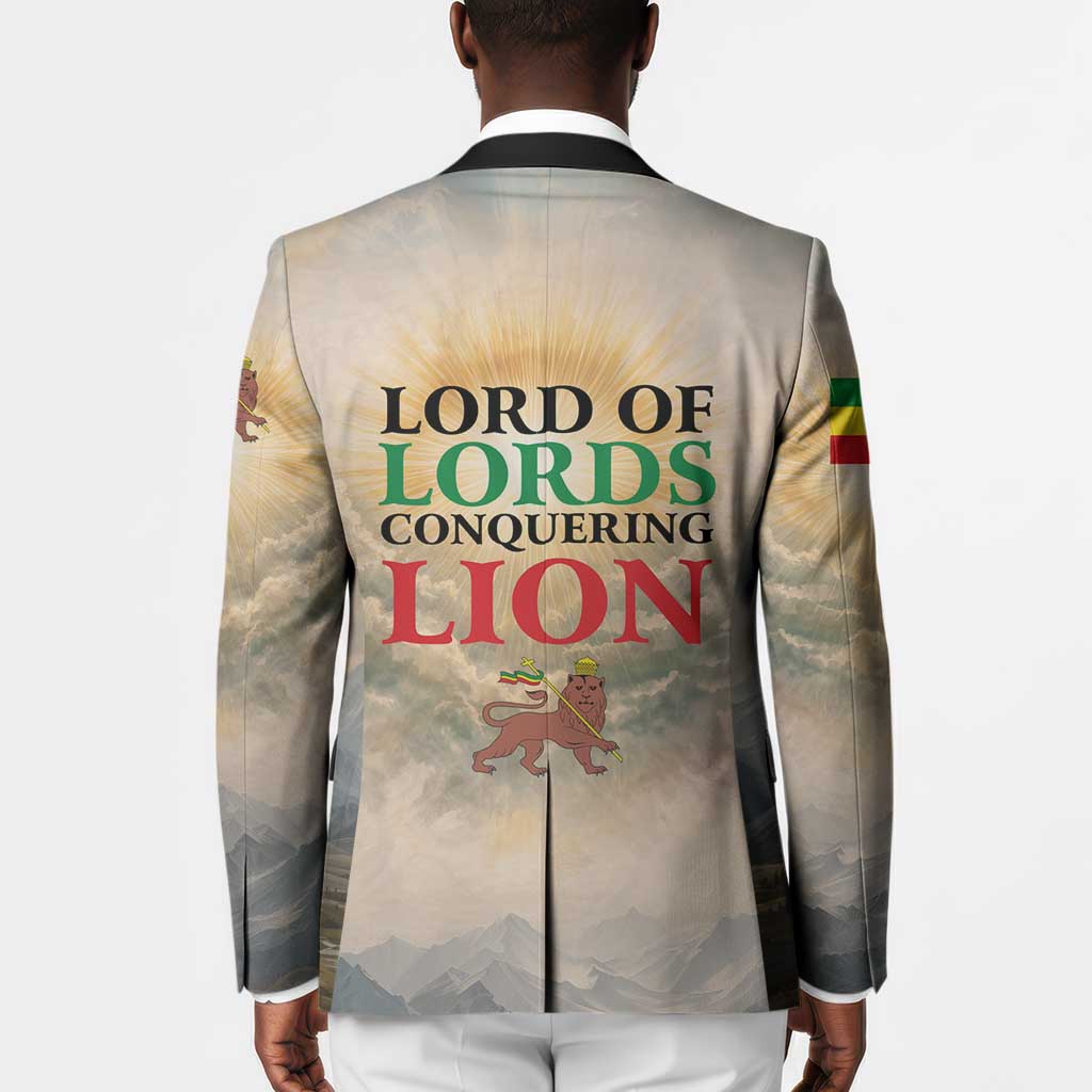 Haile Selassie I Ethiopia Blazer with King of Kings and Conquering Lion Cloud Rays and Regal Portrait