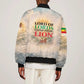 Haile Selassie I Ethiopia Bomber Jacket with King of Kings and Conquering Lion Cloud Rays and Regal Portrait
