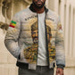 Haile Selassie I Ethiopia Bomber Puffer Jacket with King of Kings and Conquering Lion Cloud Rays and Regal Portrait