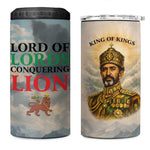 Haile Selassie I Ethiopia 4 in 1 Can Cooler Tumbler with King of Kings and Conquering Lion Cloud Rays and Regal Portrait - African Pride