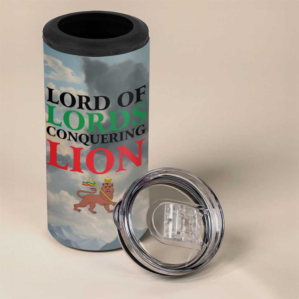 Haile Selassie I Ethiopia 4 in 1 Can Cooler Tumbler with King of Kings and Conquering Lion Cloud Rays and Regal Portrait - African Pride