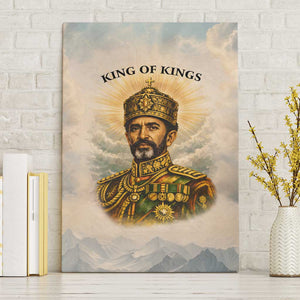 Haile Selassie I Ethiopia Canvas Wall Art with King of Kings and Conquering Lion Cloud Rays and Regal Portrait - African Pride