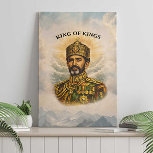 Haile Selassie I Ethiopia Canvas Wall Art with King of Kings and Conquering Lion Cloud Rays and Regal Portrait - African Pride