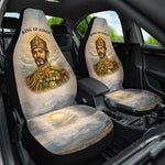 Haile Selassie I Ethiopia Car Seat Cover with King of Kings and Conquering Lion Cloud Rays and Regal Portrait - African Pride