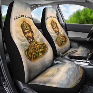 Haile Selassie I Ethiopia Car Seat Cover with King of Kings and Conquering Lion Cloud Rays and Regal Portrait - African Pride