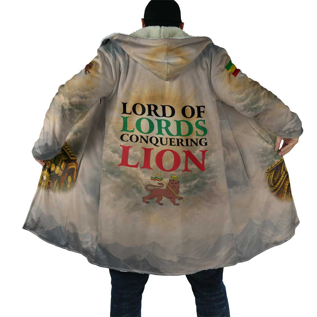 Haile Selassie I Ethiopia Cloak with King of Kings and Conquering Lion Cloud Rays and Regal Portrait