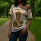 Haile Selassie I Ethiopia Cross Shoulder Shirt with King of Kings and Conquering Lion Cloud Rays and Regal Portrait