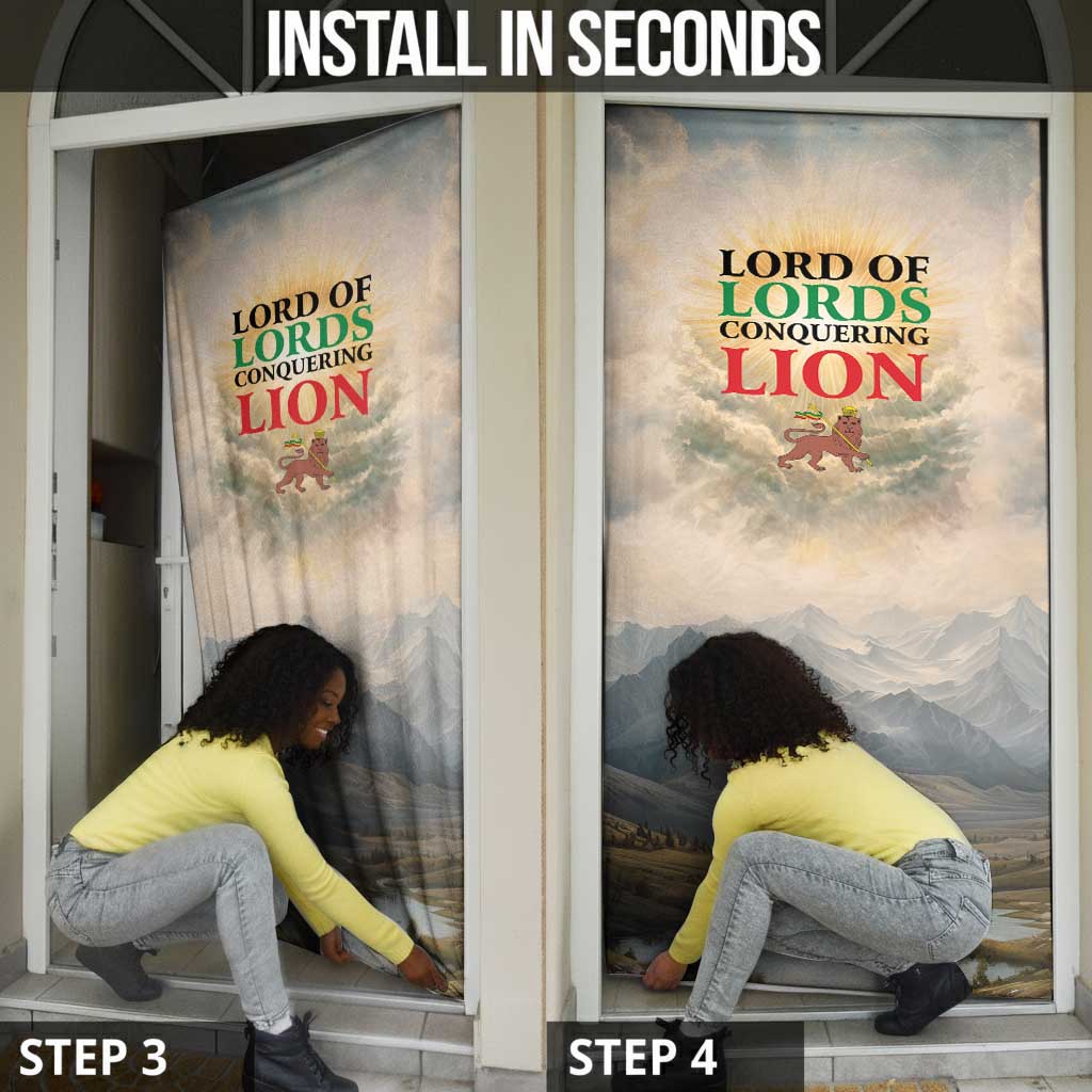 Haile Selassie I Ethiopia Door Cover with King of Kings and Conquering Lion Cloud Rays and Regal Portrait - African Pride
