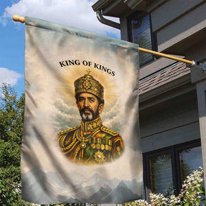 Haile Selassie I Ethiopia Garden Flag with King of Kings and Conquering Lion Cloud Rays and Regal Portrait - African Pride