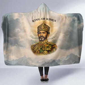 Haile Selassie I Ethiopia Hooded Blanket with King of Kings and Conquering Lion Cloud Rays and Regal Portrait - African Pride