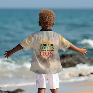 Haile Selassie I Ethiopia Kid Hawaiian Shirt with King of Kings and Conquering Lion Cloud Rays and Regal Portrait